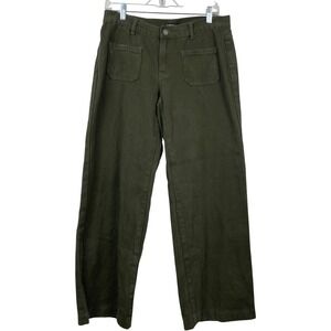 Flamingals Wide Leg Crop Pants Olive‎ Green Utility Pocket Women's Size L